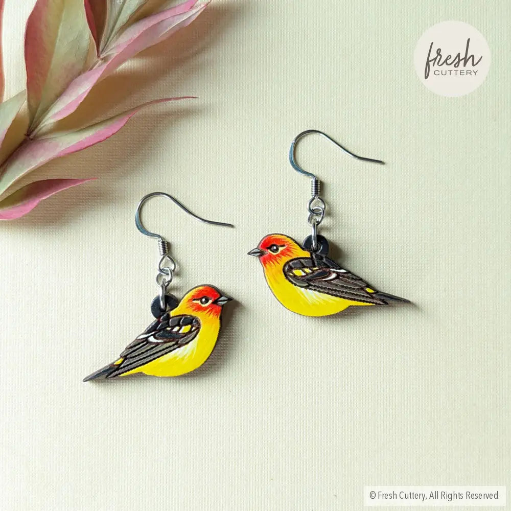 Western Tanager Mini Hoops Silver Ear Wires Dangle And Drop Earrings