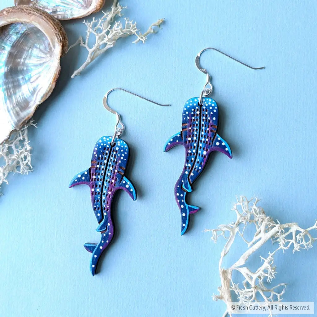 Whale Shark Earrings.925 Sterling Silver Ear Wires Dangle and Drop Earrings