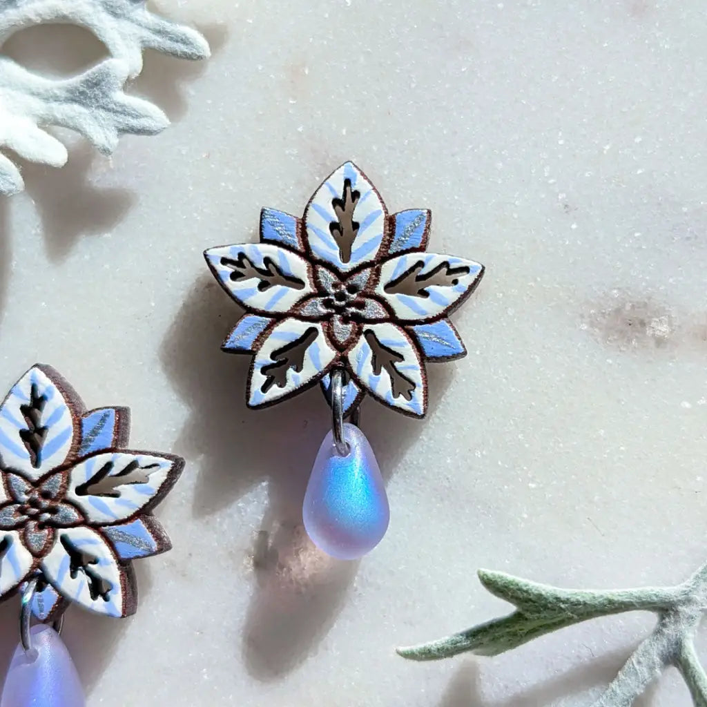 White Poinsettia Drops Studs