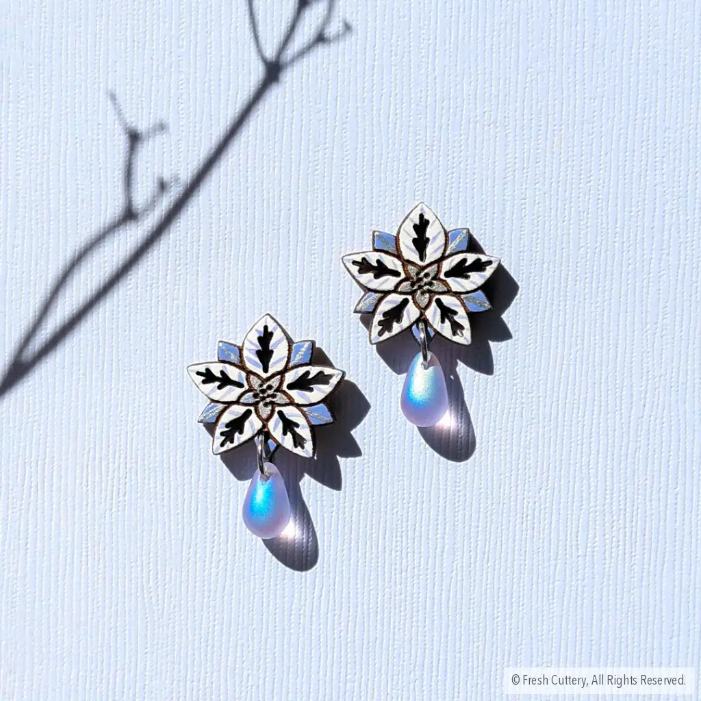 White Poinsettia Drops Studs