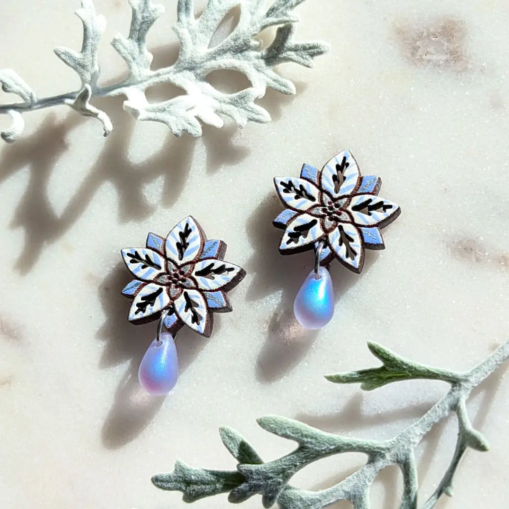 White Poinsettia Drops Studs
