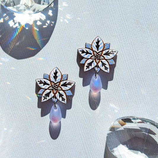 White Poinsettia Drops Studs