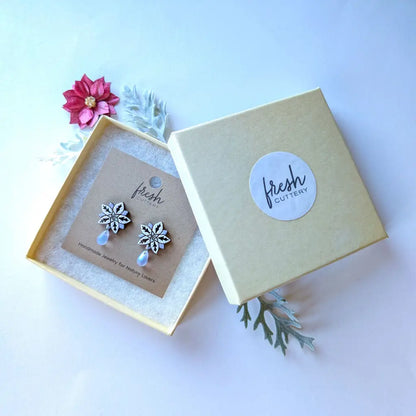 White Poinsettia Drops Studs