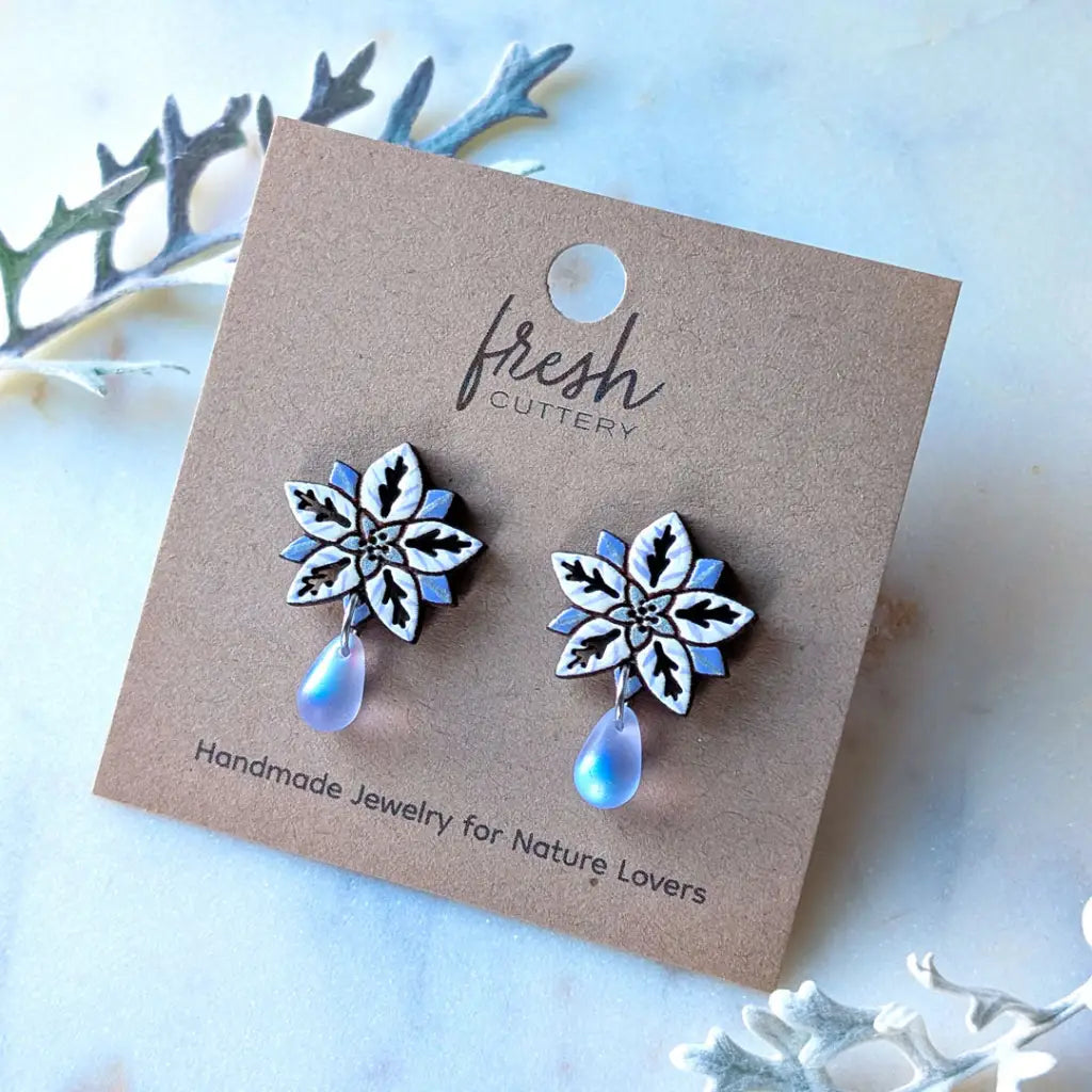 White Poinsettia Drops Studs
