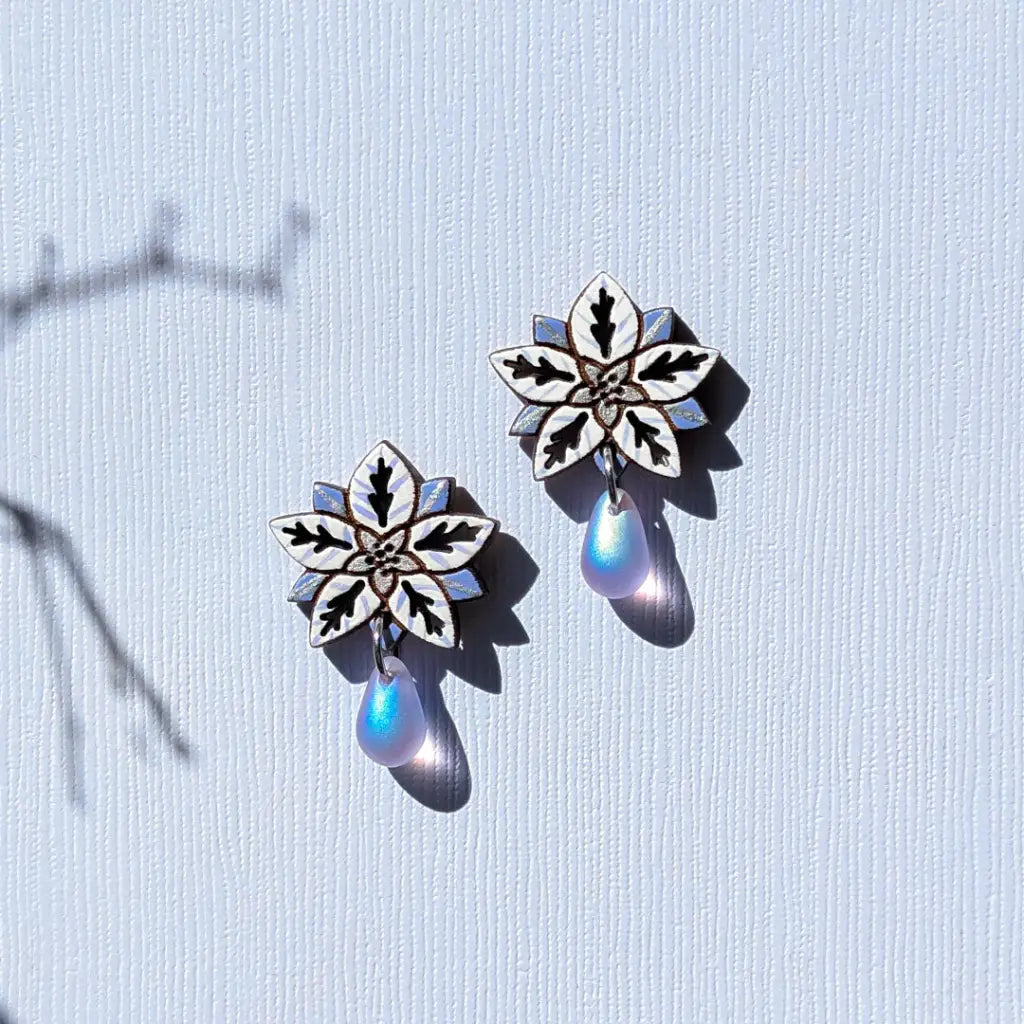 White Poinsettia Drops Studs