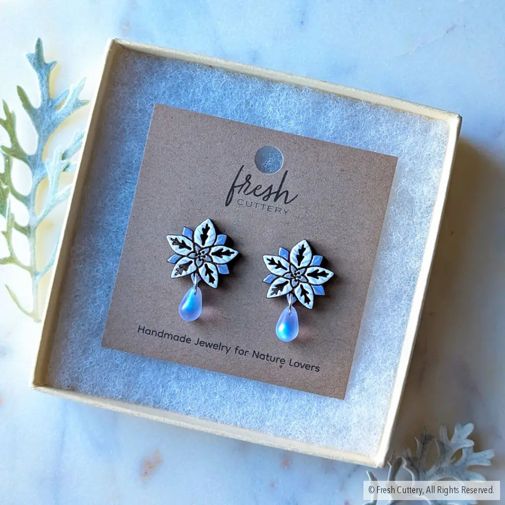 White Poinsettia Drops Studs