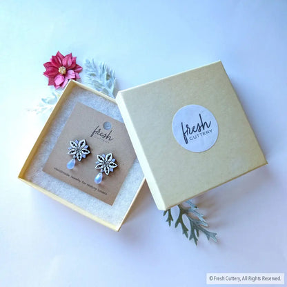 White Poinsettia Drops Studs