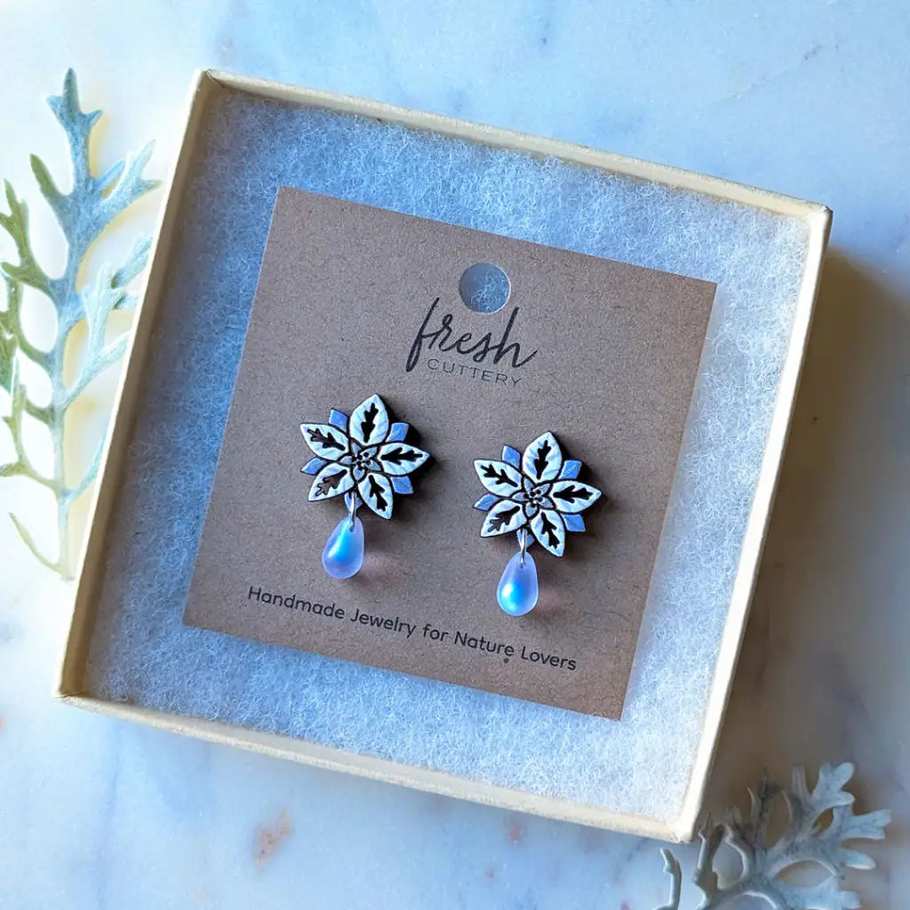 White Poinsettia Drops Studs