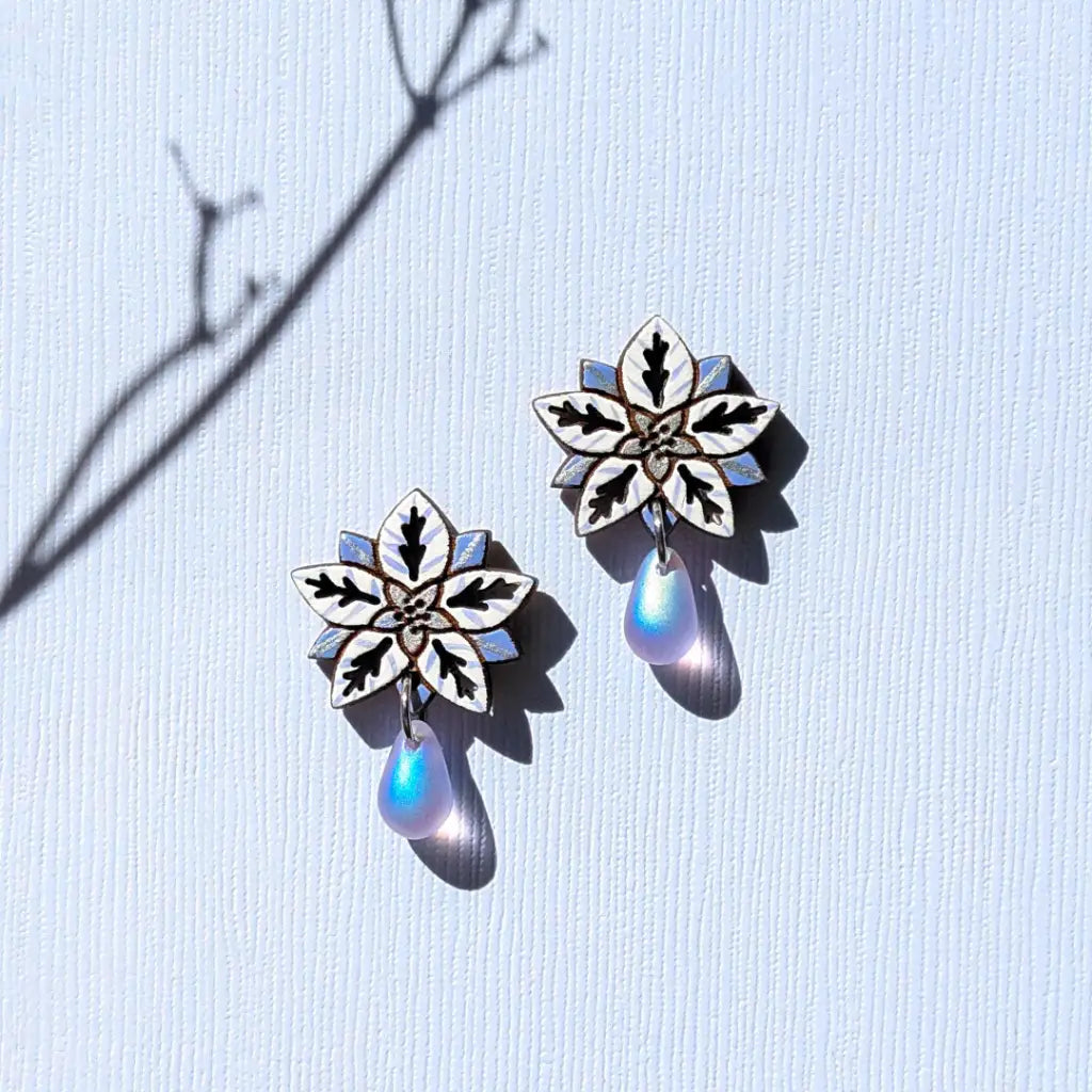 White Poinsettia Drops Studs