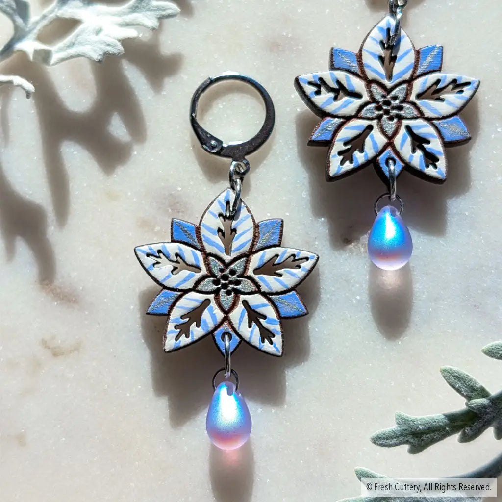 White Poinsettia Earrings Dangle and Drop Earrings