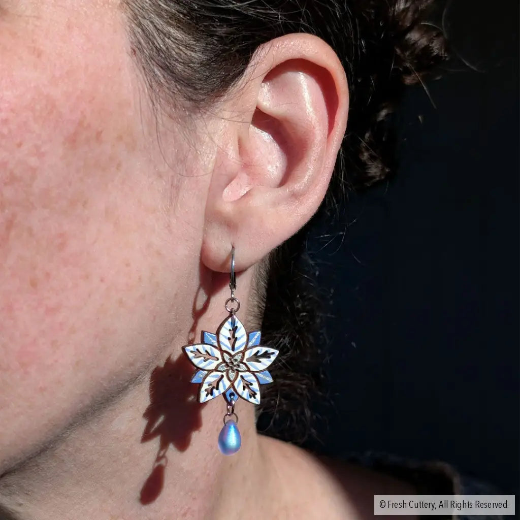 White Poinsettia Earrings Dangle and Drop Earrings
