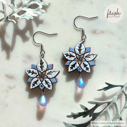 White Poinsettia Earrings Dangle and Drop Earrings