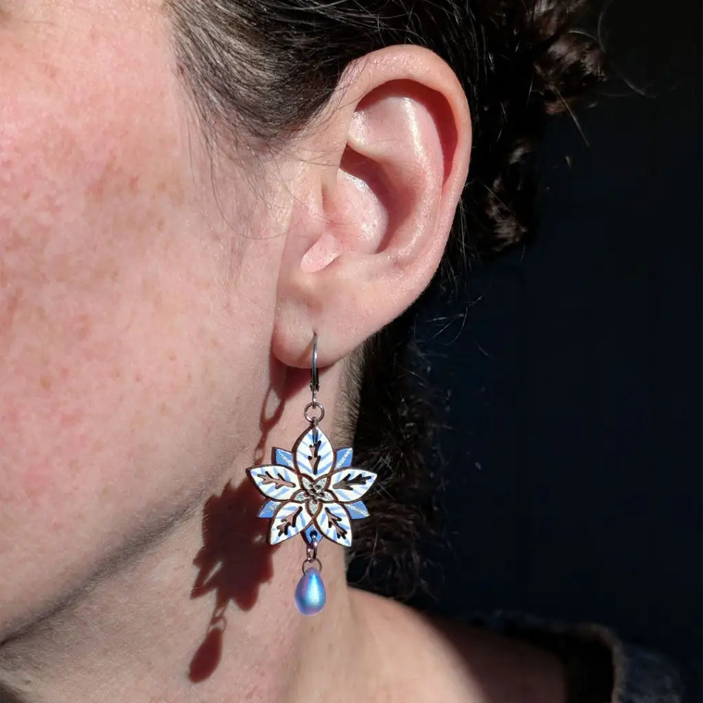 White Poinsettia Earrings Dangle and Drop Earrings