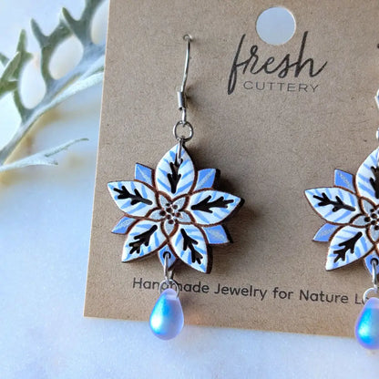White Poinsettia Earrings Dangle and Drop Earrings