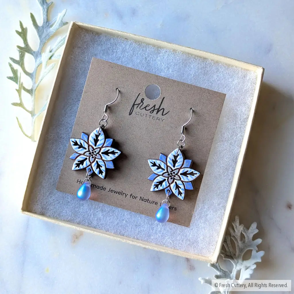 White Poinsettia Earrings Dangle and Drop Earrings