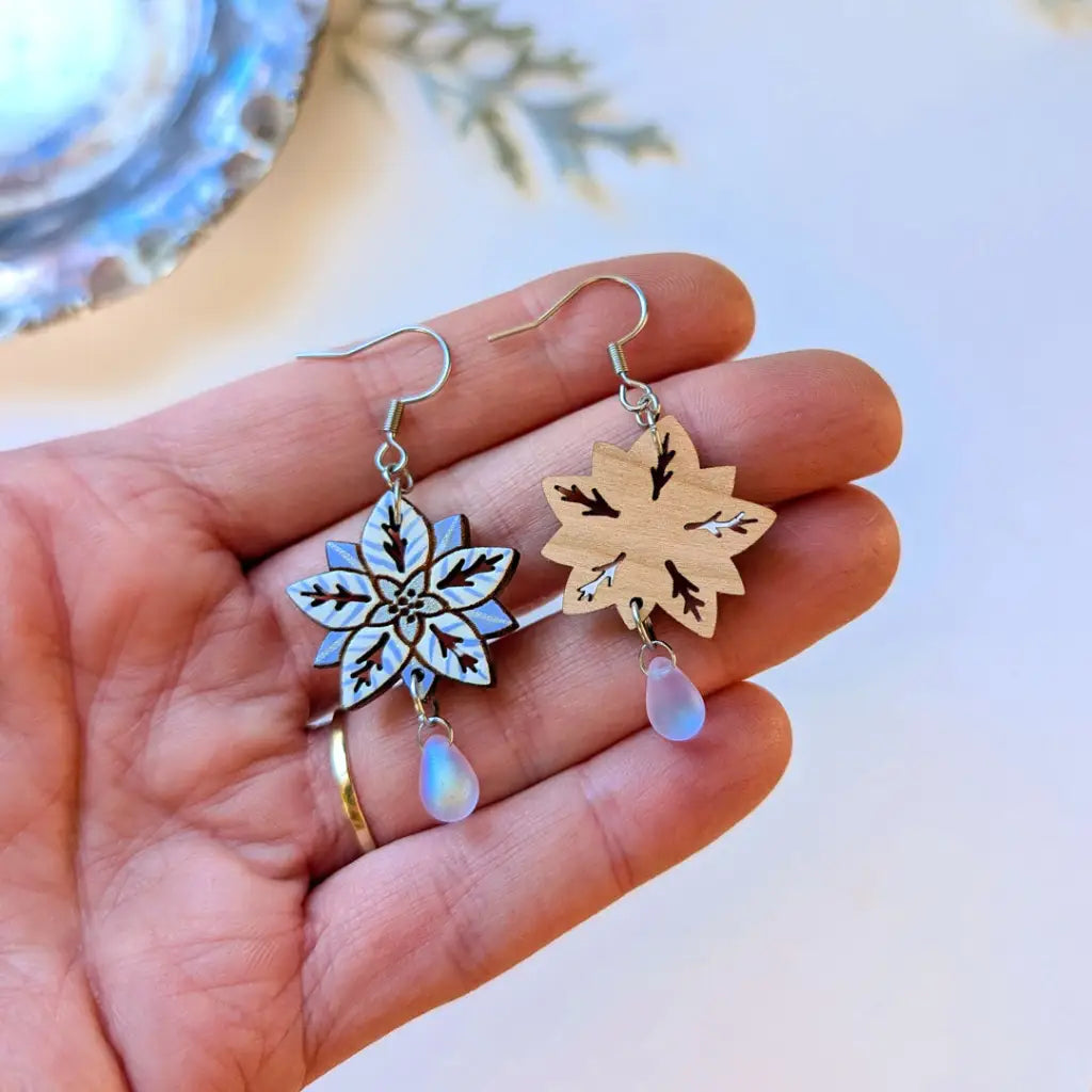 White Poinsettia Earrings Dangle and Drop Earrings