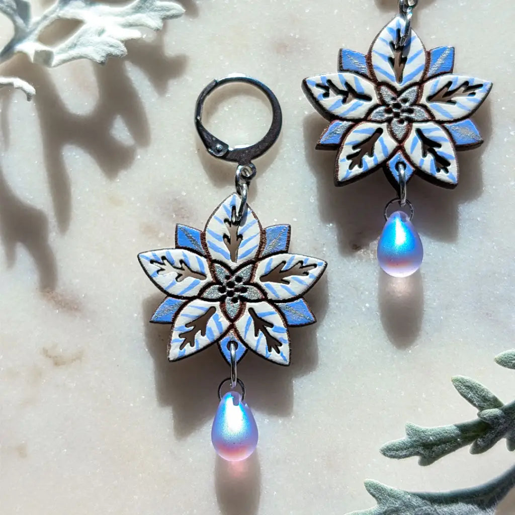 White Poinsettia Earrings Dangle and Drop Earrings