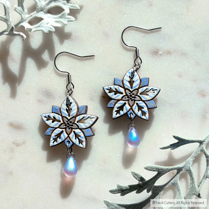 White Poinsettia Earrings Dangle and Drop Earrings