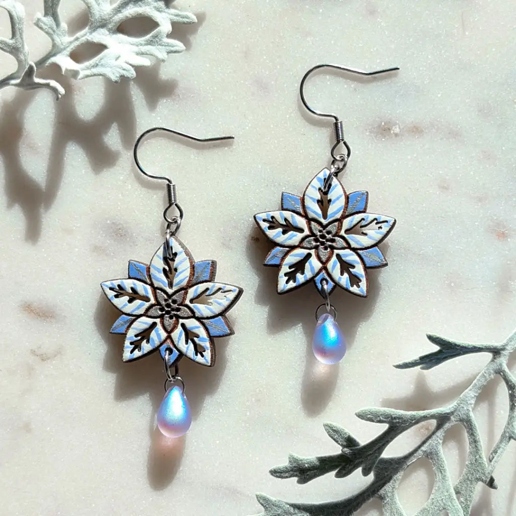 White Poinsettia Earrings Dangle and Drop Earrings