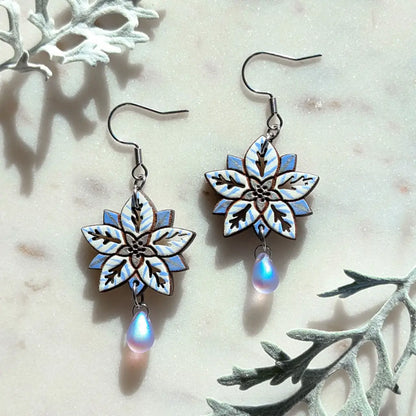 White Poinsettia Earrings Dangle and Drop Earrings
