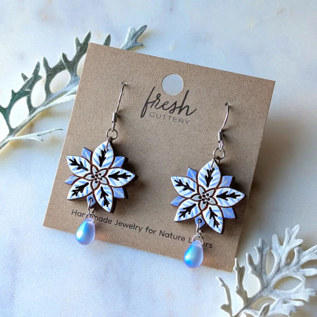 White Poinsettia Earrings Dangle and Drop Earrings