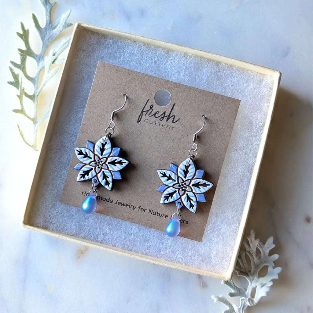 White Poinsettia Earrings Dangle and Drop Earrings
