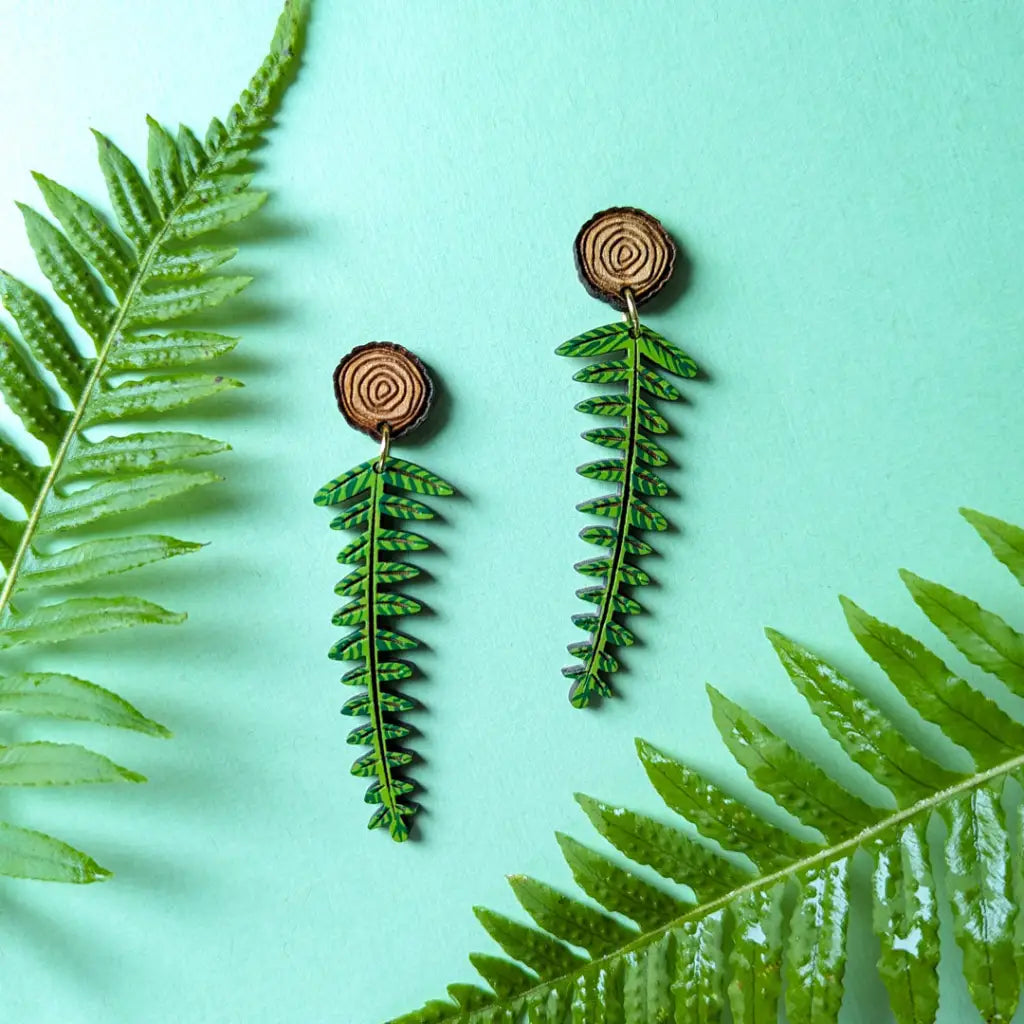 Woodland Fern Earrings Gold Studs Dangle And Drop