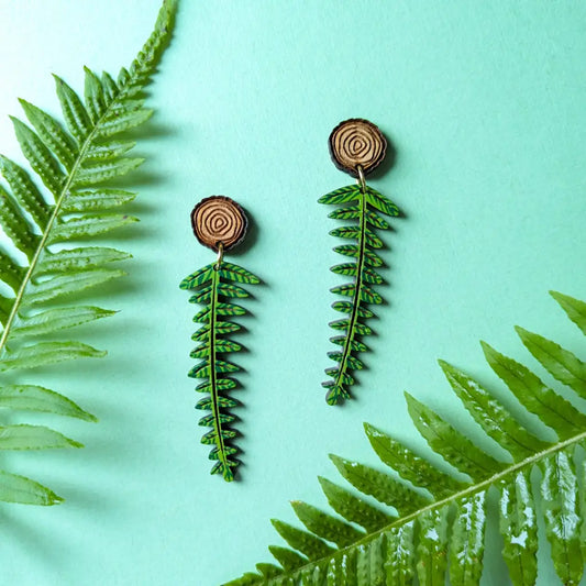 Woodland Fern Earrings Gold Studs Dangle And Drop