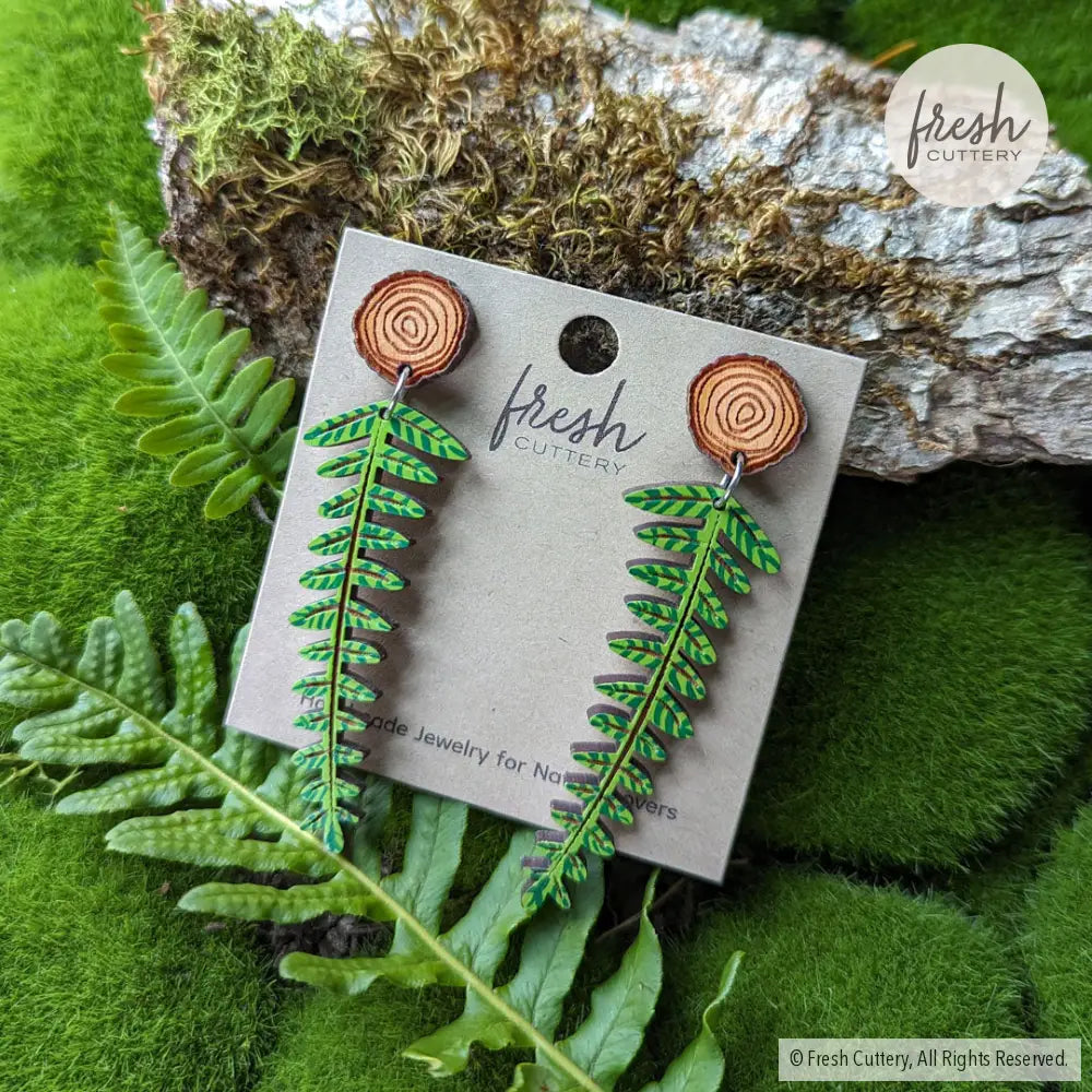 Woodland Fern Earrings Silver Studs Dangle And Drop