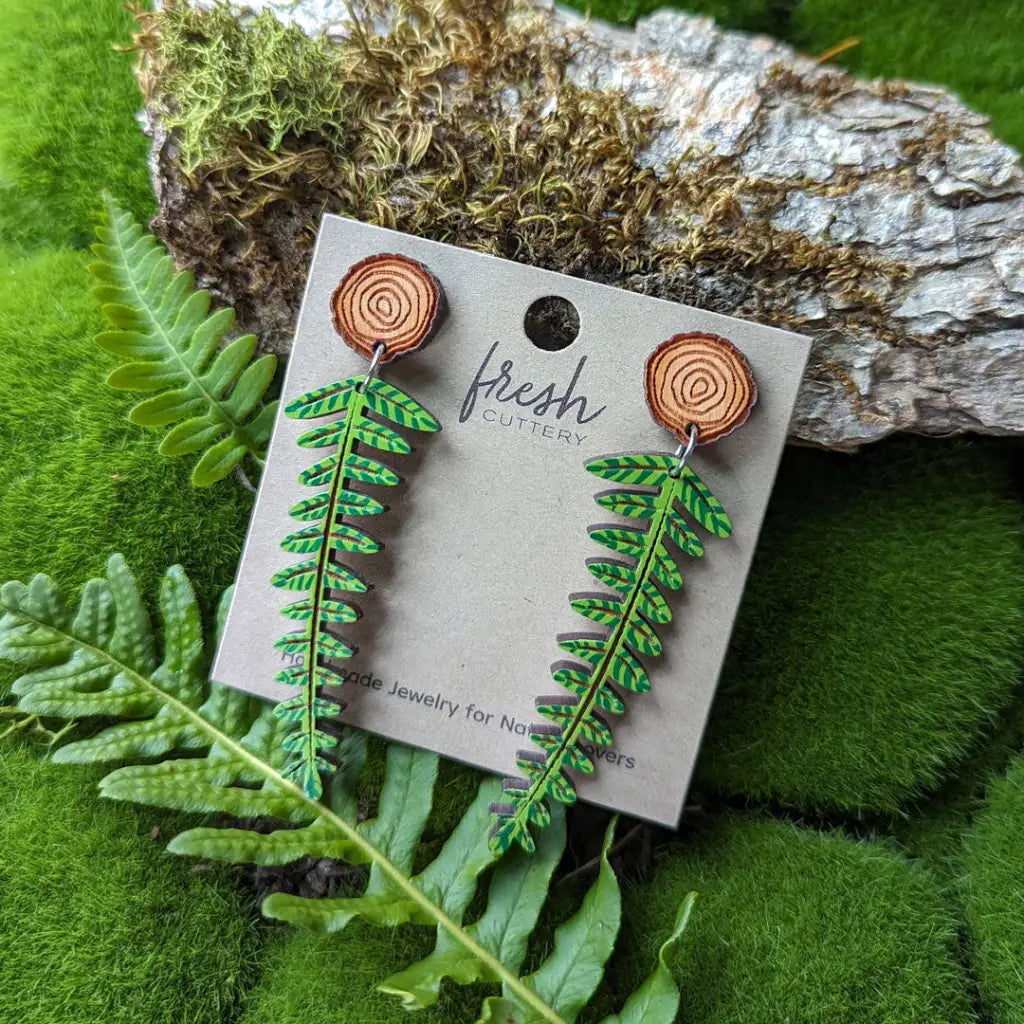 Woodland Fern Earrings Silver Studs Dangle And Drop